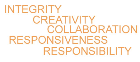 INTEGRITY, CREATIVITY, COLLABORATION, RESPONSIVENESS, RESPONSIBILITY